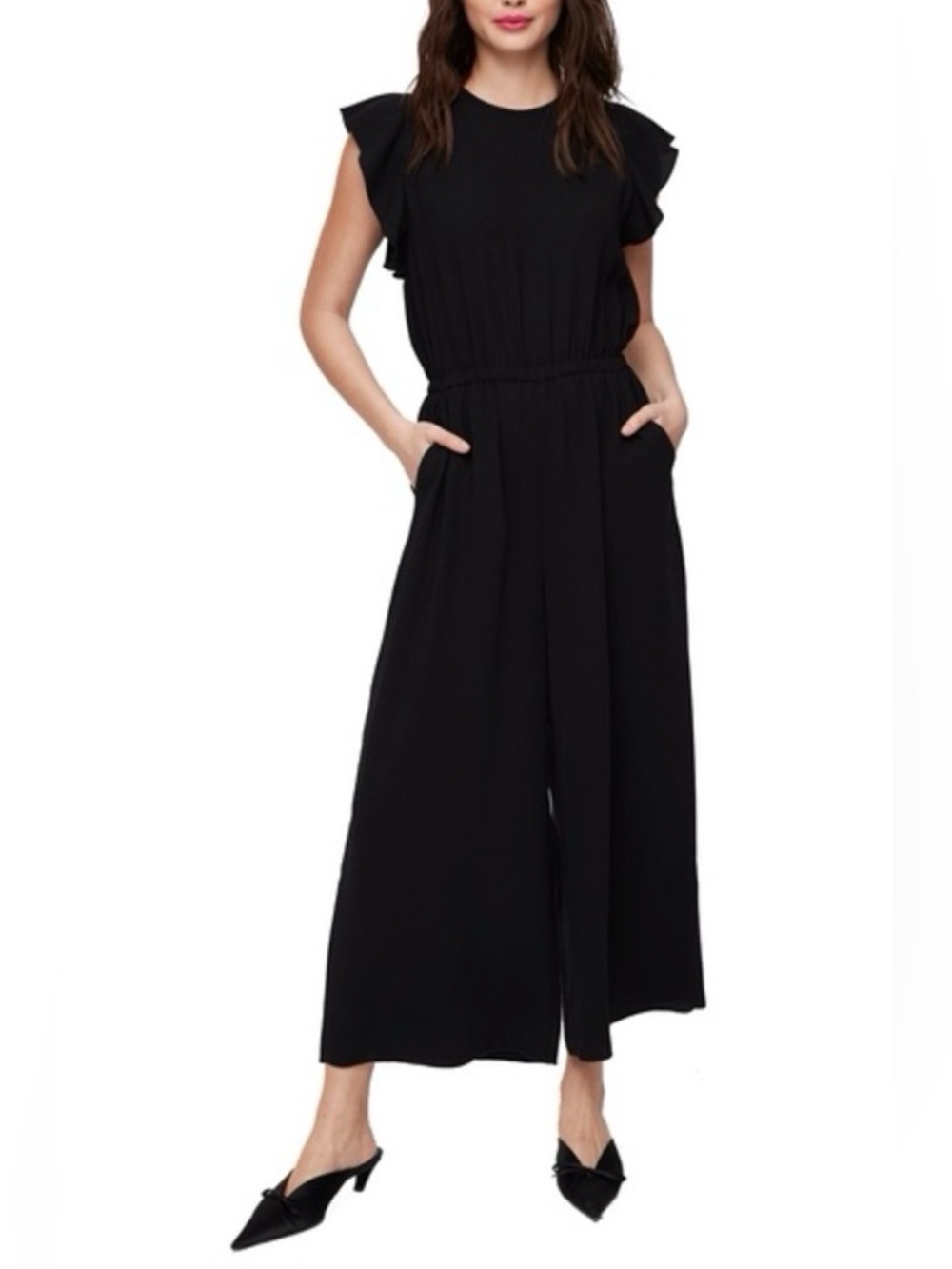 Aritzia Wilfred Fleurette Black Foutter Sleeve Ruffle Wide Leg Jumpsuit S
